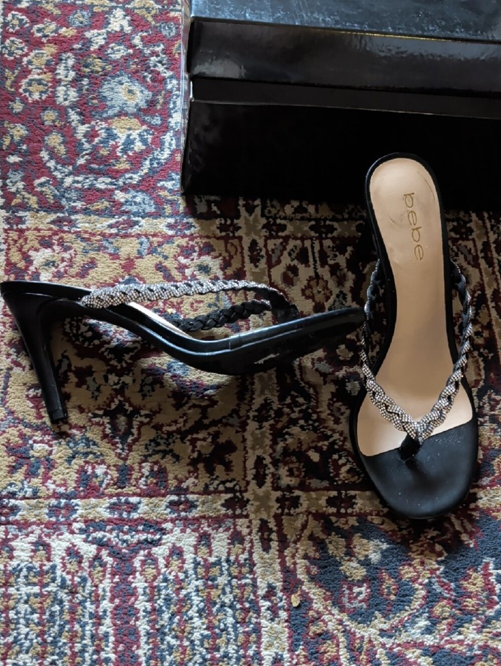 bebe Black Braided Rhinestone Heels - Picture 2 of 3